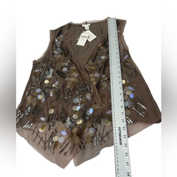 Chico's Embellished Mesh Vest Taupe Sequin Beaded Size M - Picture 6 of 11